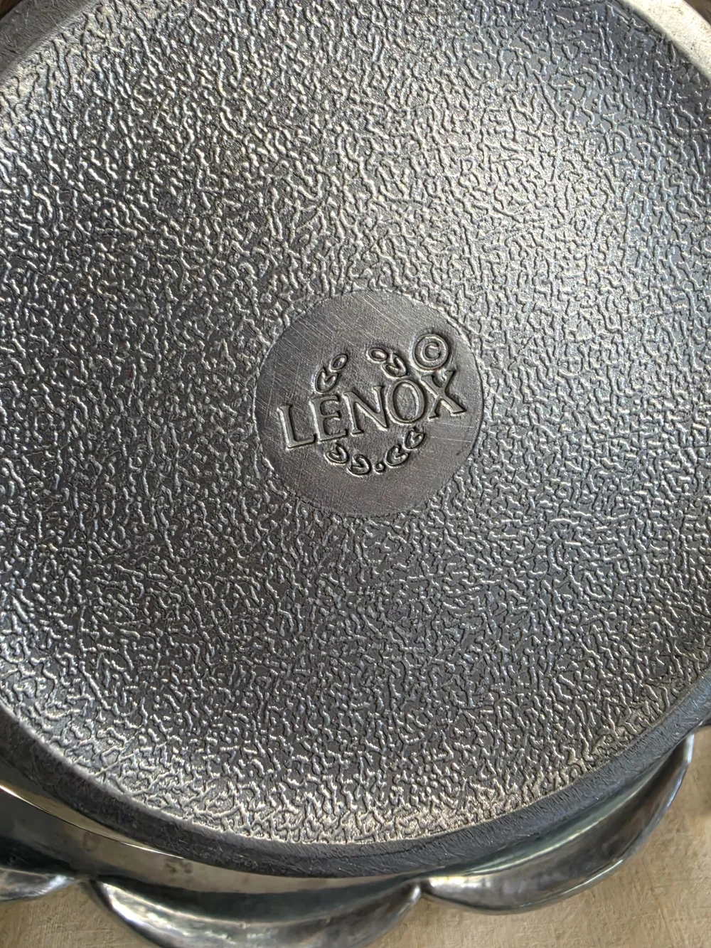 Lenox Pewter Salad Serving Bowl featuring a distinct Olive Branch pattern